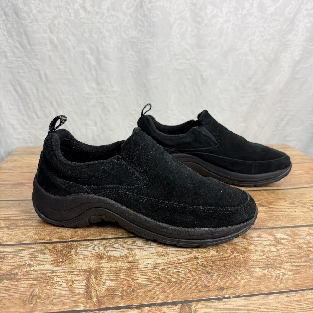 L.L. Bean Womens 7 Black Suede Comfort Mocs Slip On Gorpcore Utility VJ2404